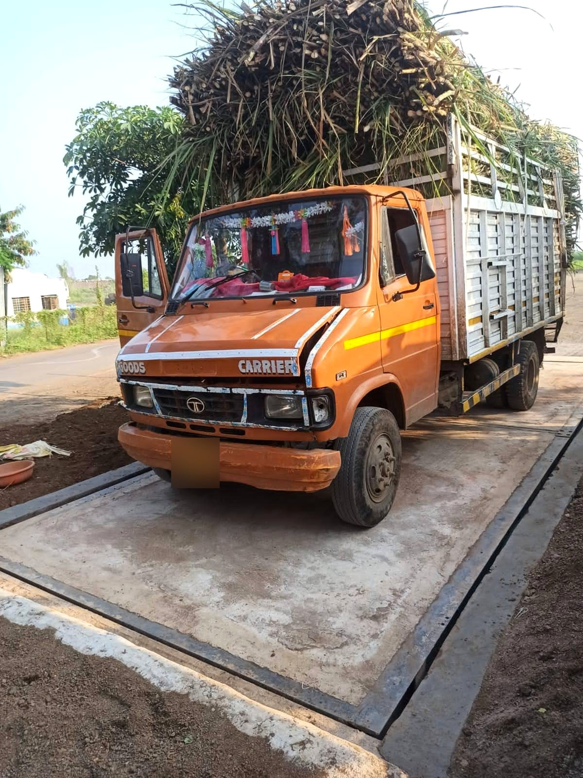 Concrete / RCC weighbridge: Sugarcane truck on the concrete deck